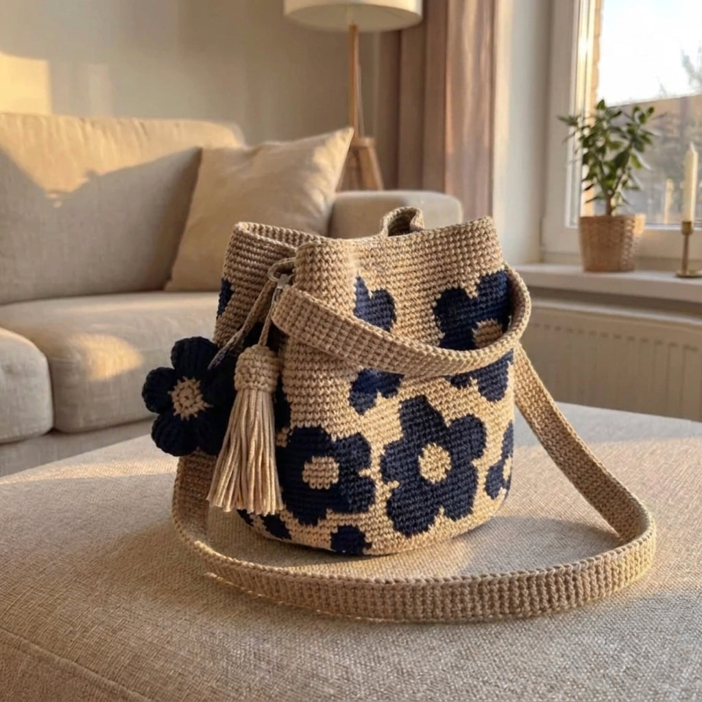 Découvrez le Sac Bucket en Crochet Fleuri