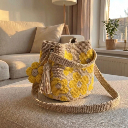 Sac Bucket en Crochet Fleuri